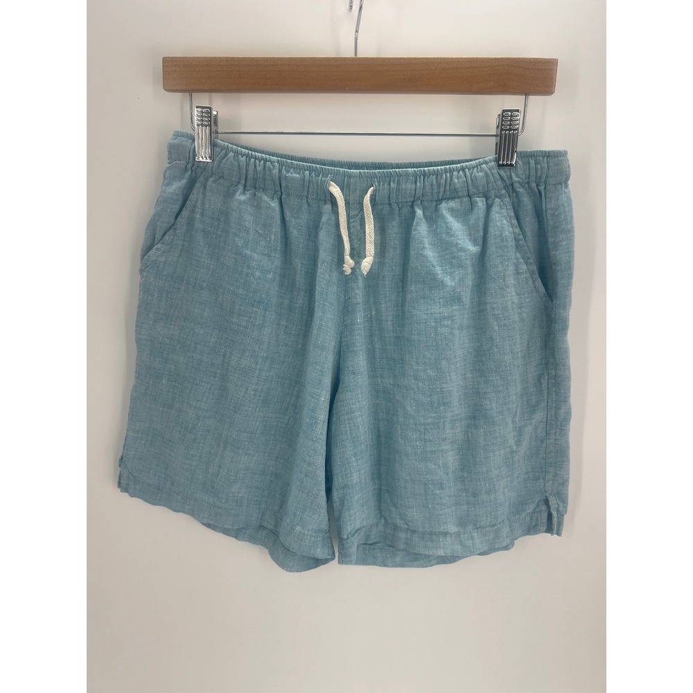Alex Crane Women M Shorts Light Blue 100% European Linen Elastic Waist